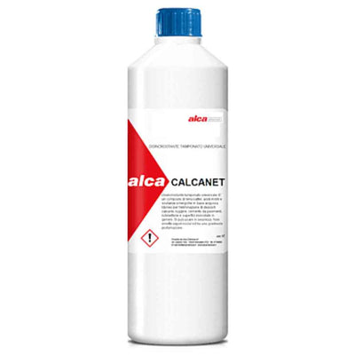 Detartrant Universal Acid Tamponat Calcanet 1 Litru in a white bottle for cleaning surfaces.