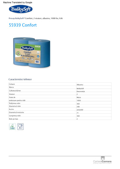 Role Hartie Albastra Industriala 1000 de foi set de  2 x 360 metri BulkySoft® Comfort