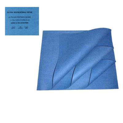 Ultra-microfiber glass cleaning cloth in blue, washable at 95°, durable for up to 300 washes.