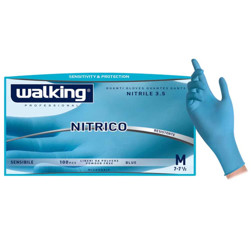 Manusi de nitril albastre de unica folosință Walking Nitrico marimea M 100 buc/cutie