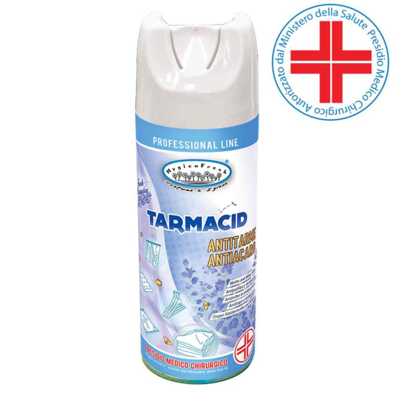 Spray repelent Tarmacid pentru molii și acarieni, eficacitate profesională, ambalaj de 500ml.